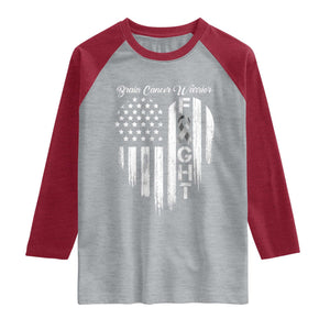 Brain Cancer Warrior Raglan Shirt Fight Gray Ribbon American Flag Heart TS10 Heather Gray Heather Red Print Your Wear