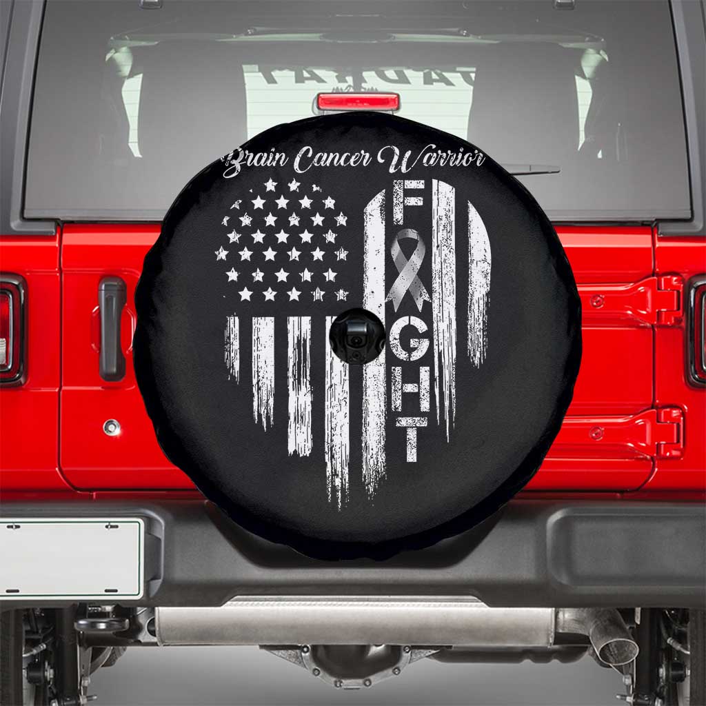 Brain Cancer Warrior Spare Tire Cover Fight Gray Ribbon American Flag Heart TS10 Black Print Your Wear