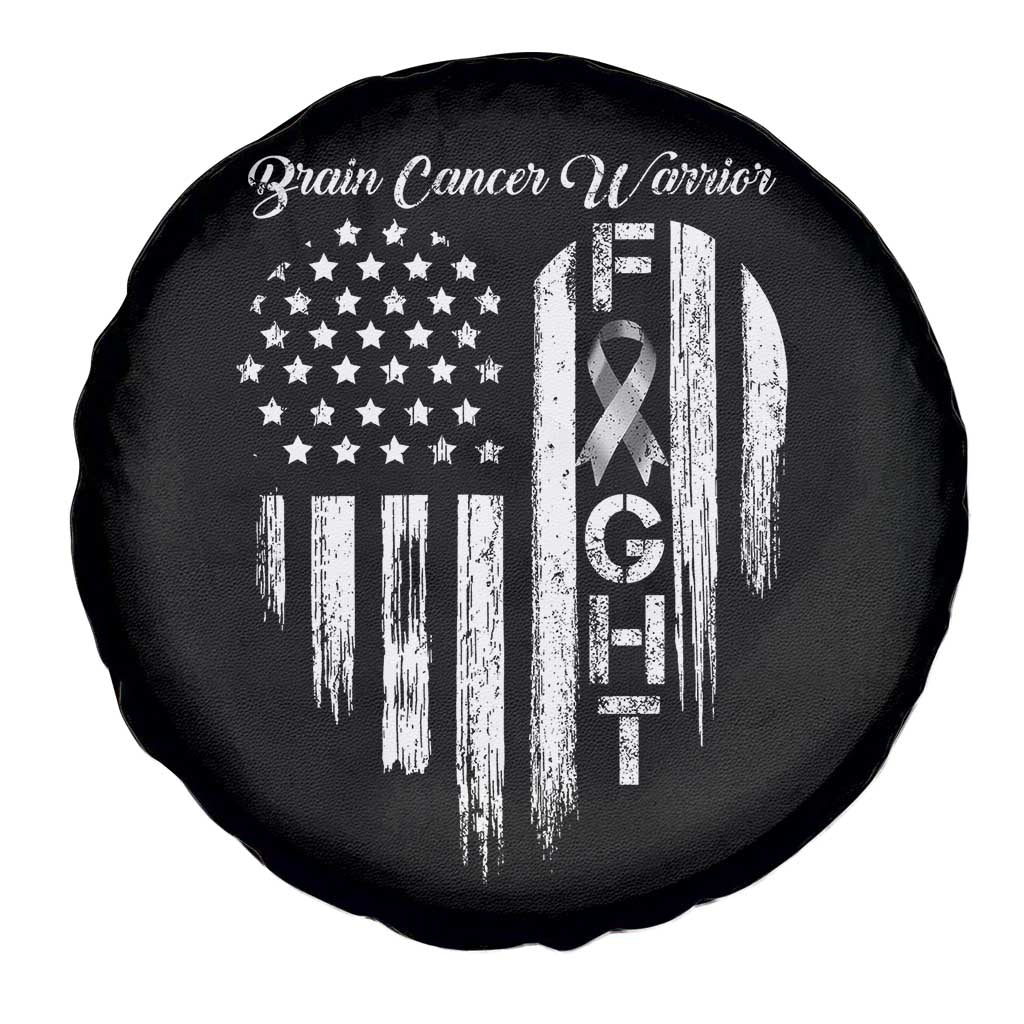 Brain Cancer Warrior Spare Tire Cover Fight Gray Ribbon American Flag Heart TS10 Print Your Wear