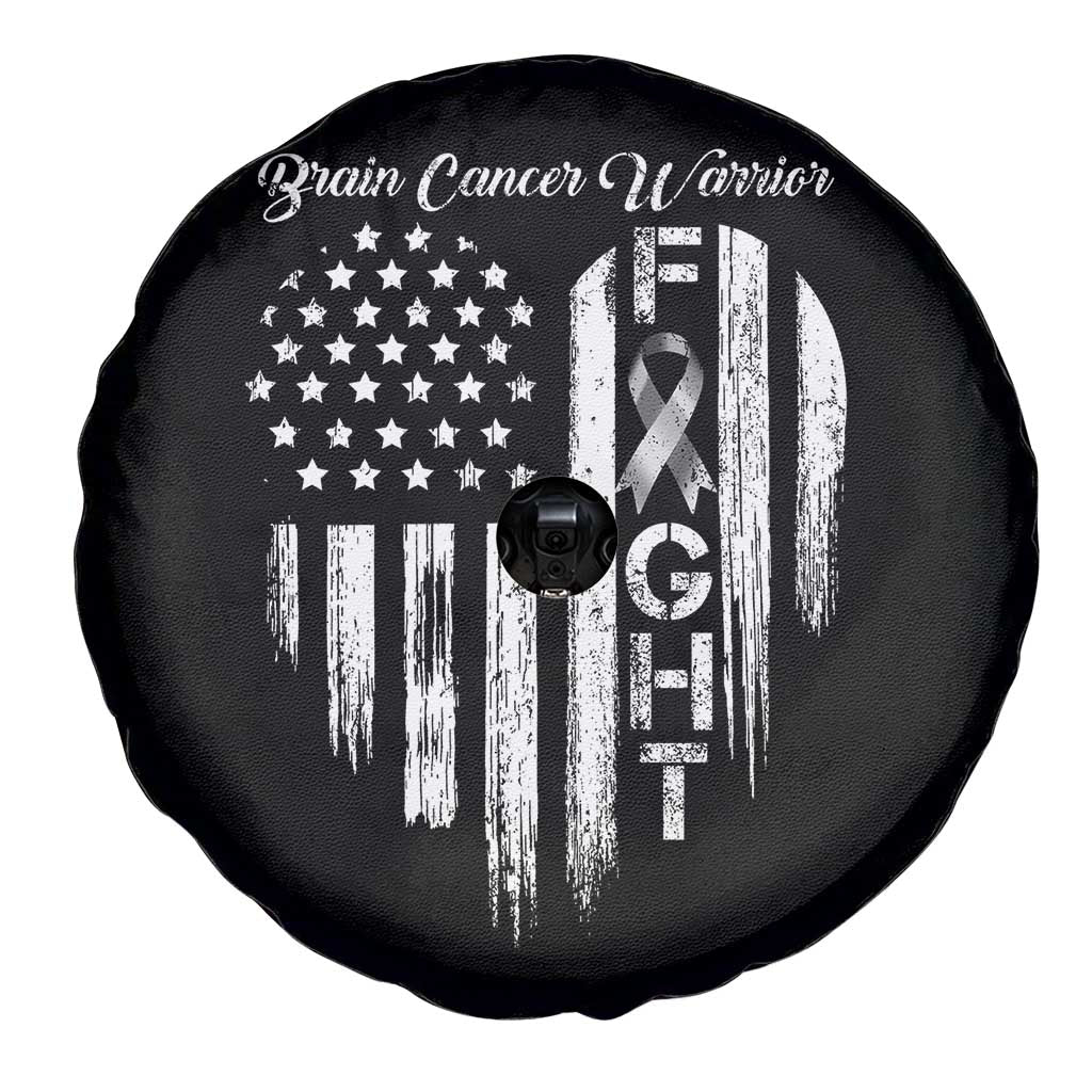 Brain Cancer Warrior Spare Tire Cover Fight Gray Ribbon American Flag Heart TS10 Print Your Wear