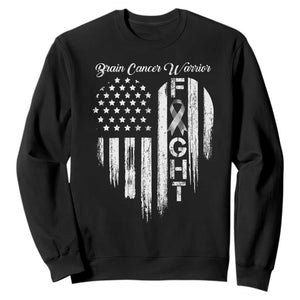 Brain Cancer Warrior Sweatshirt Fight Gray Ribbon American Flag Heart TS10 Black Print Your Wear