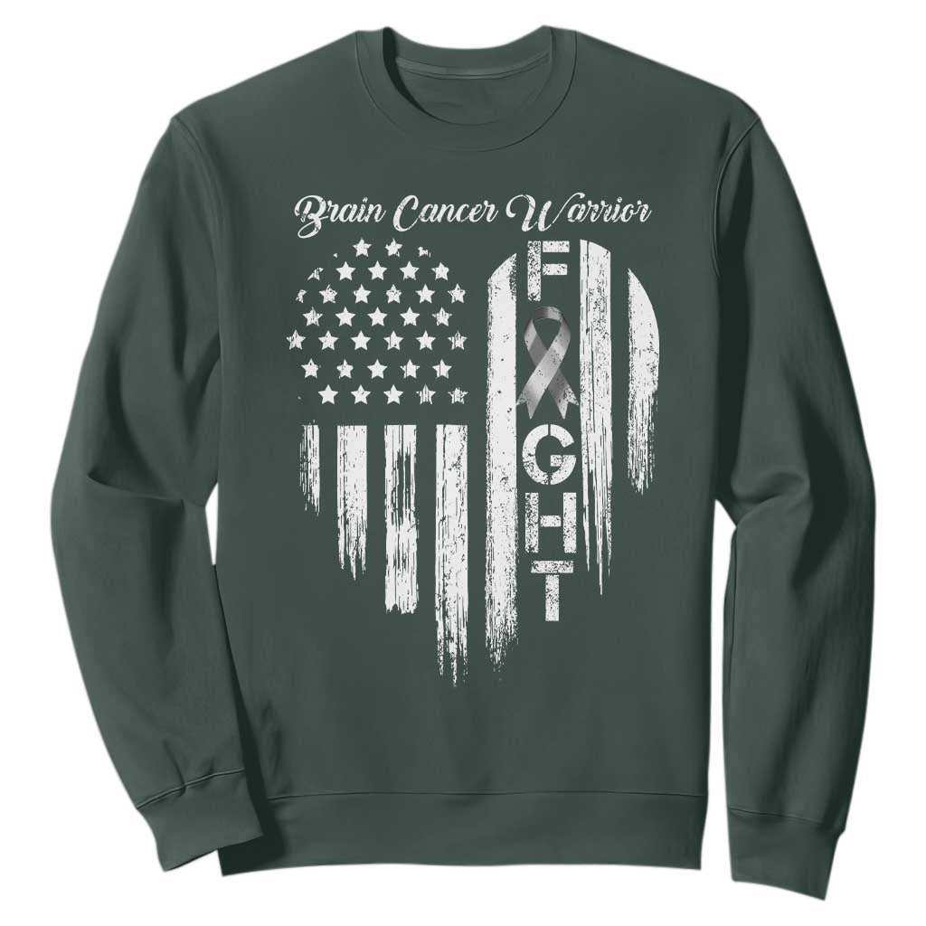 Brain Cancer Warrior Sweatshirt Fight Gray Ribbon American Flag Heart TS10 Dark Forest Green Print Your Wear