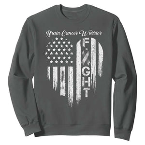 Brain Cancer Warrior Sweatshirt Fight Gray Ribbon American Flag Heart TS10 Dark Heather Print Your Wear