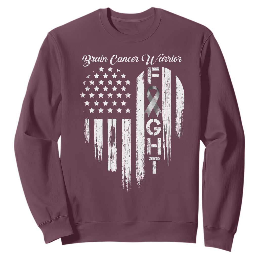 Brain Cancer Warrior Sweatshirt Fight Gray Ribbon American Flag Heart TS10 Maroon Print Your Wear