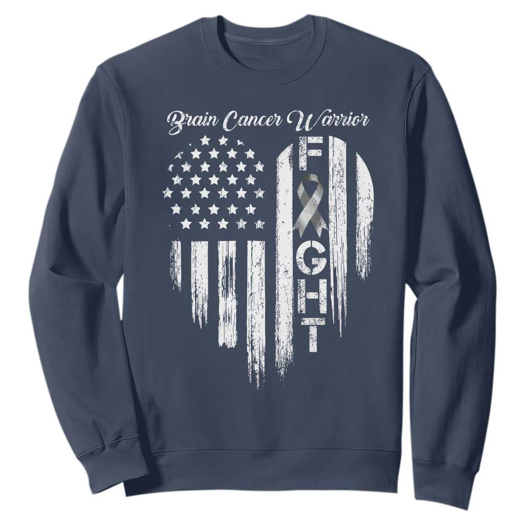 Brain Cancer Warrior Sweatshirt Fight Gray Ribbon American Flag Heart TS10 Navy Print Your Wear