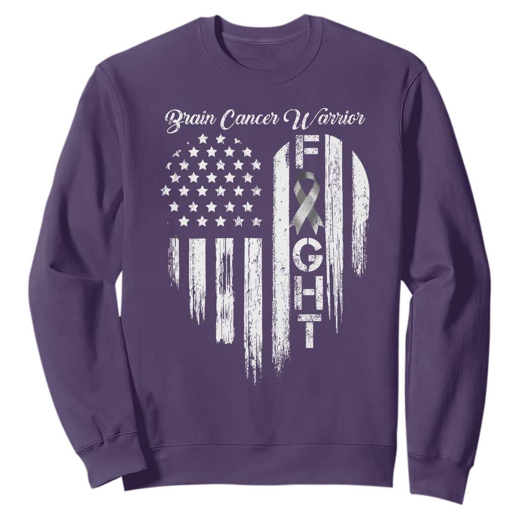 Brain Cancer Warrior Sweatshirt Fight Gray Ribbon American Flag Heart TS10 Purple Print Your Wear