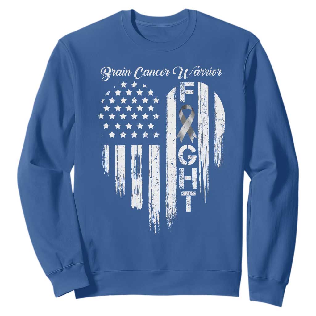 Brain Cancer Warrior Sweatshirt Fight Gray Ribbon American Flag Heart TS10 Royal Blue Print Your Wear