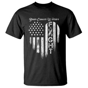 Brain Cancer Warrior T Shirt Fight Gray Ribbon American Flag Heart TS10 Black Print Your Wear