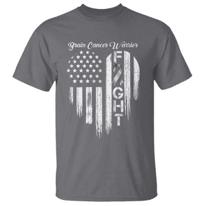 Brain Cancer Warrior T Shirt Fight Gray Ribbon American Flag Heart TS10 Charcoal Print Your Wear
