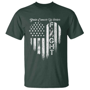 Brain Cancer Warrior T Shirt Fight Gray Ribbon American Flag Heart TS10 Dark Forest Green Print Your Wear