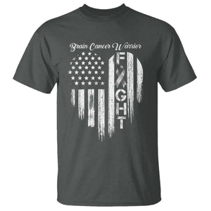 Brain Cancer Warrior T Shirt Fight Gray Ribbon American Flag Heart TS10 Dark Heather Print Your Wear