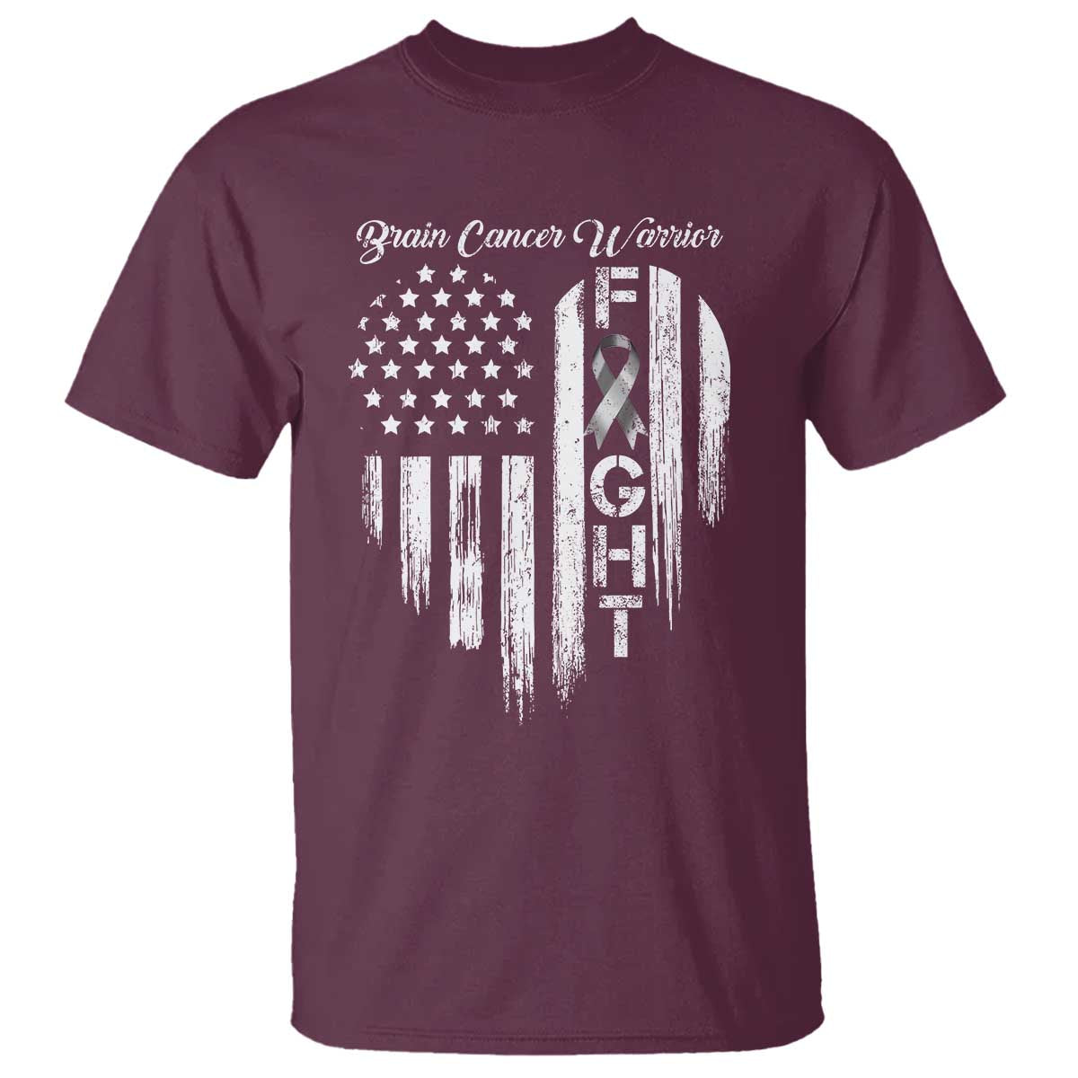 Brain Cancer Warrior T Shirt Fight Gray Ribbon American Flag Heart TS10 Maroon Print Your Wear