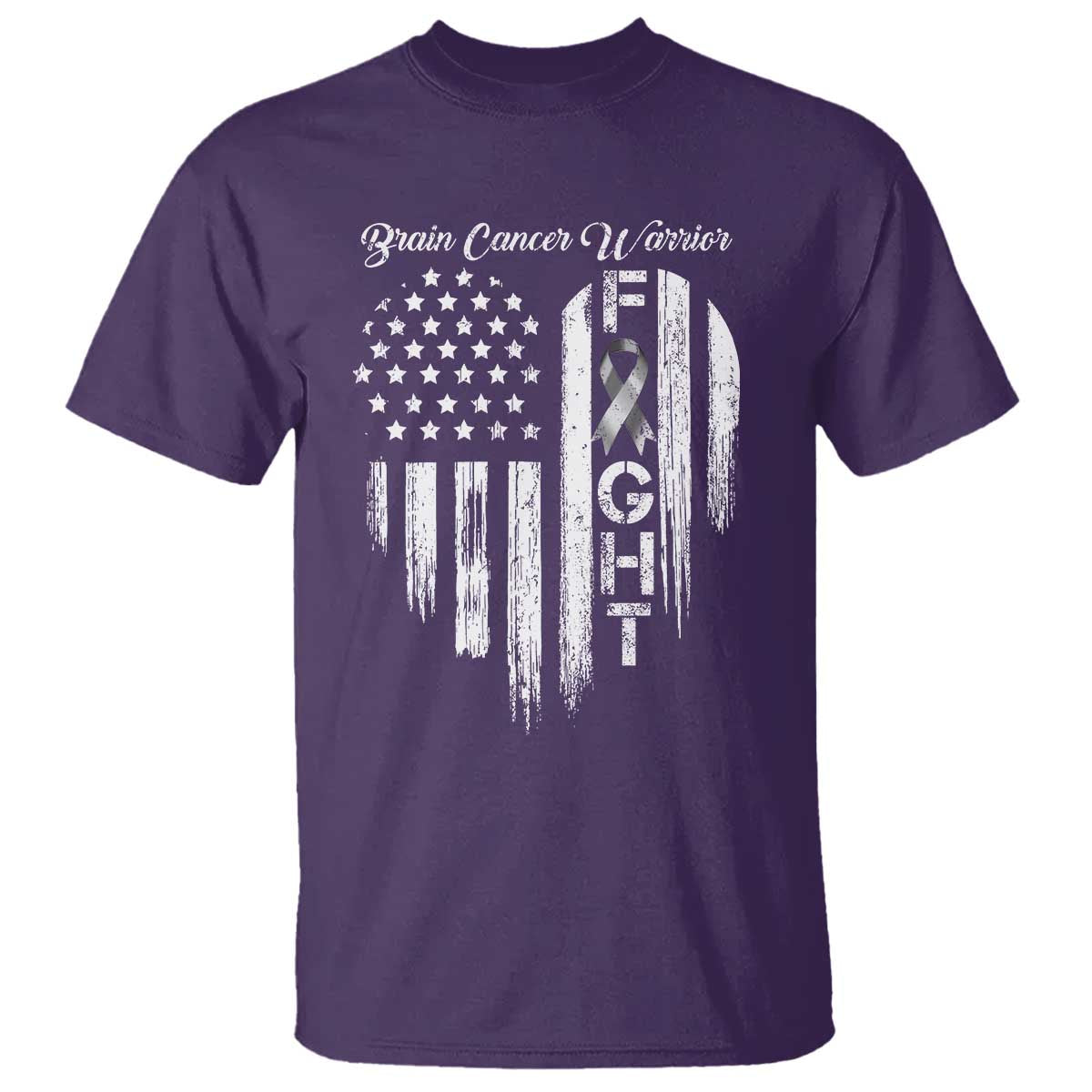 Brain Cancer Warrior T Shirt Fight Gray Ribbon American Flag Heart TS10 Purple Print Your Wear