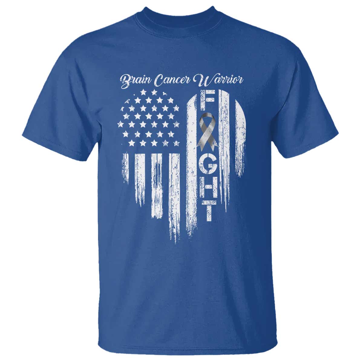 Brain Cancer Warrior T Shirt Fight Gray Ribbon American Flag Heart TS10 Royal Blue Print Your Wear
