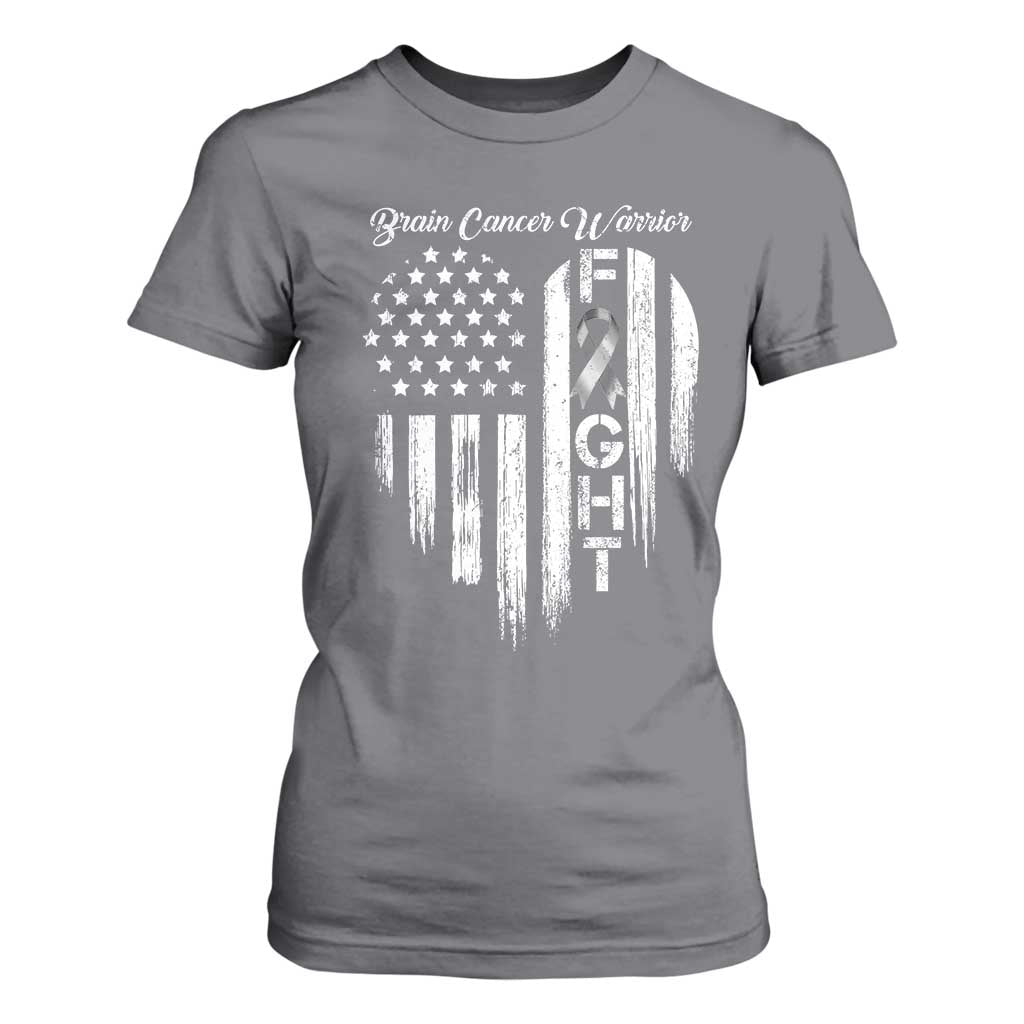 Brain Cancer Warrior T Shirt For Women Fight Gray Ribbon American Flag Heart TS10 Charcoal Print Your Wear