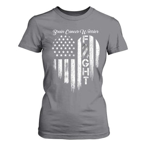 Brain Cancer Warrior T Shirt For Women Fight Gray Ribbon American Flag Heart TS10 Charcoal Print Your Wear