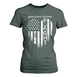 Brain Cancer Warrior T Shirt For Women Fight Gray Ribbon American Flag Heart TS10 Dark Forest Green Print Your Wear