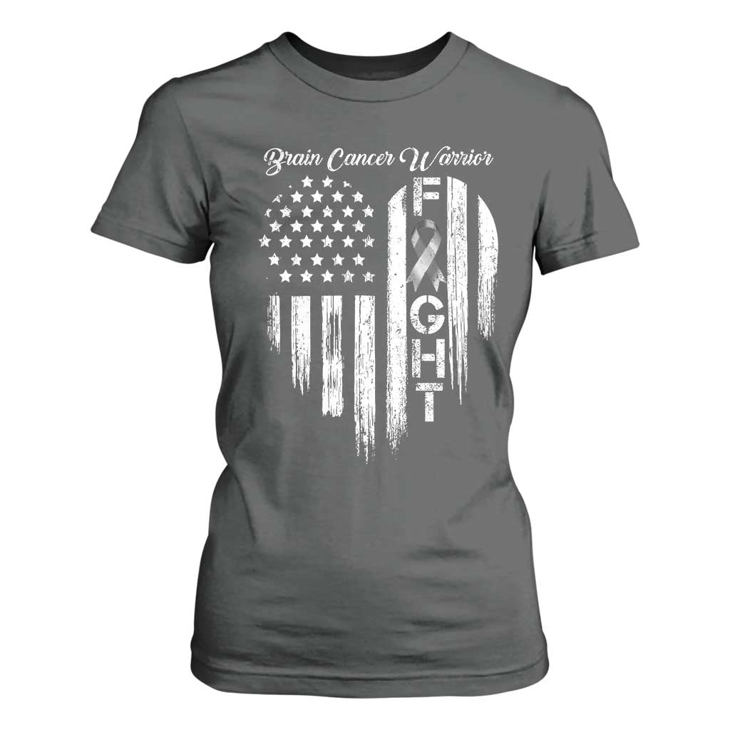 Brain Cancer Warrior T Shirt For Women Fight Gray Ribbon American Flag Heart TS10 Dark Heather Print Your Wear