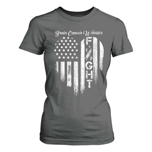 Brain Cancer Warrior T Shirt For Women Fight Gray Ribbon American Flag Heart TS10 Dark Heather Print Your Wear
