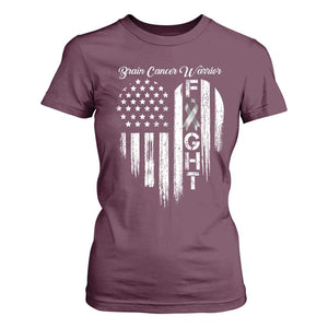 Brain Cancer Warrior T Shirt For Women Fight Gray Ribbon American Flag Heart TS10 Maroon Print Your Wear