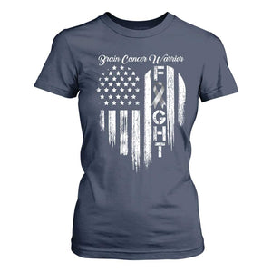 Brain Cancer Warrior T Shirt For Women Fight Gray Ribbon American Flag Heart TS10 Navy Print Your Wear