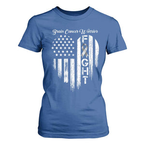 Brain Cancer Warrior T Shirt For Women Fight Gray Ribbon American Flag Heart TS10 Royal Blue Print Your Wear