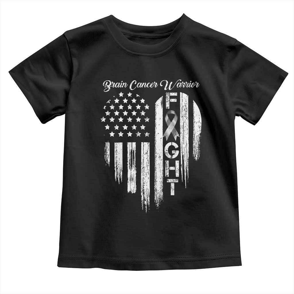 Brain Cancer Warrior Toddler T Shirt Fight Gray Ribbon American Flag Heart TS10 Black Print Your Wear
