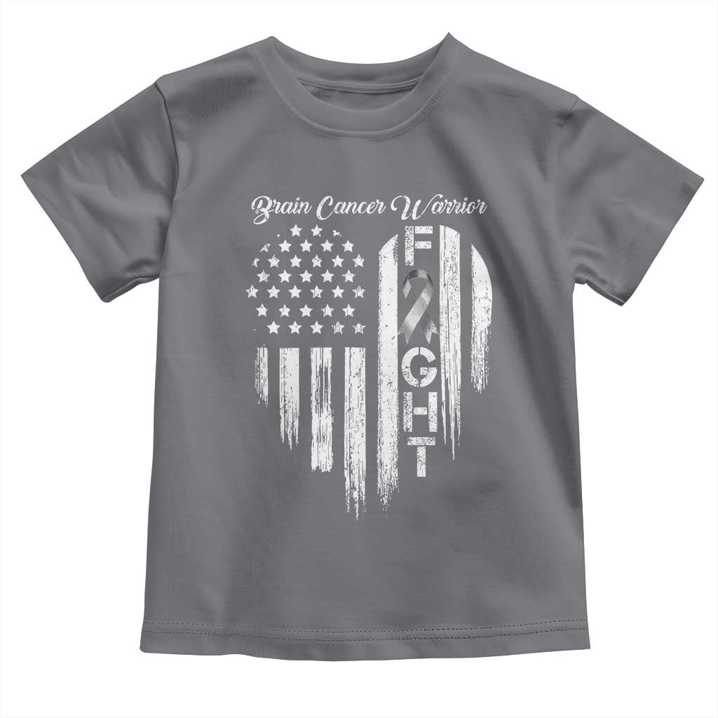 Brain Cancer Warrior Toddler T Shirt Fight Gray Ribbon American Flag Heart TS10 Charcoal Print Your Wear