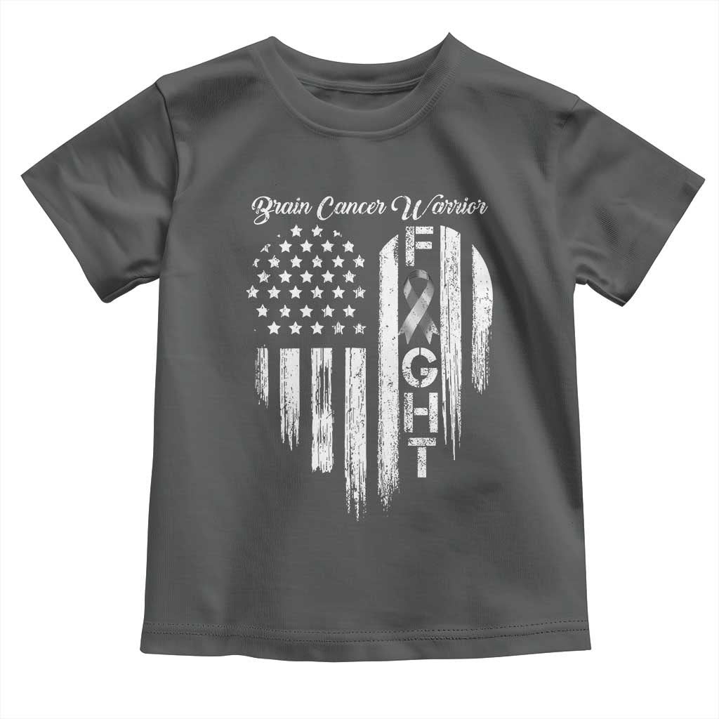 Brain Cancer Warrior Toddler T Shirt Fight Gray Ribbon American Flag Heart TS10 Dark Heather Print Your Wear