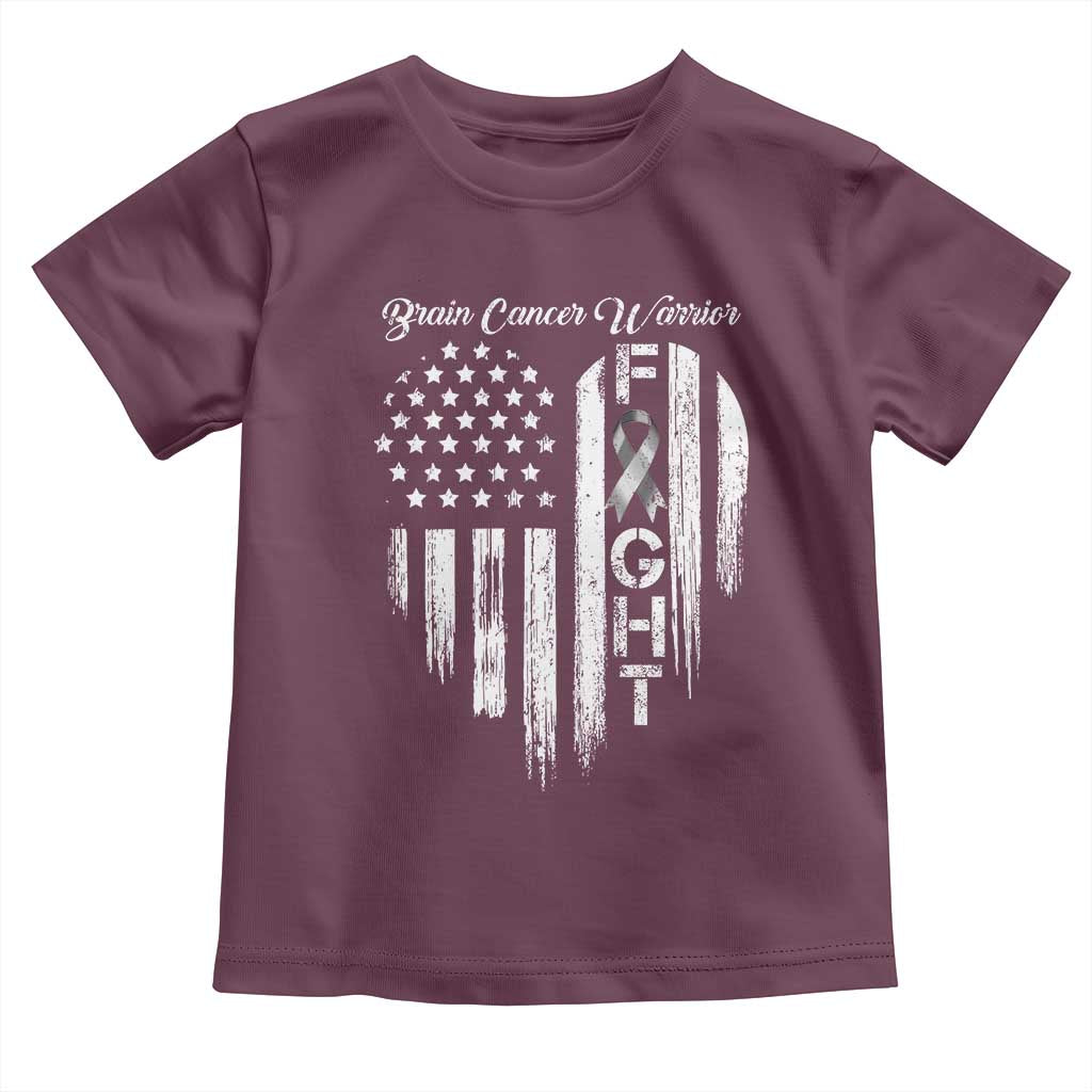 Brain Cancer Warrior Toddler T Shirt Fight Gray Ribbon American Flag Heart TS10 Maroon Print Your Wear