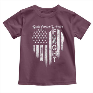 Brain Cancer Warrior Toddler T Shirt Fight Gray Ribbon American Flag Heart TS10 Maroon Print Your Wear