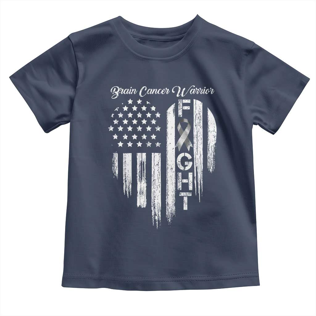 Brain Cancer Warrior Toddler T Shirt Fight Gray Ribbon American Flag Heart TS10 Navy Print Your Wear