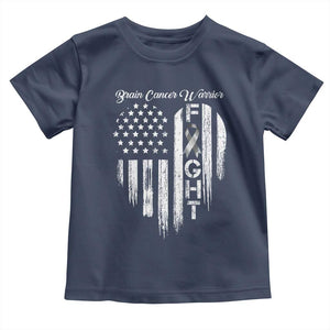 Brain Cancer Warrior Toddler T Shirt Fight Gray Ribbon American Flag Heart TS10 Navy Print Your Wear