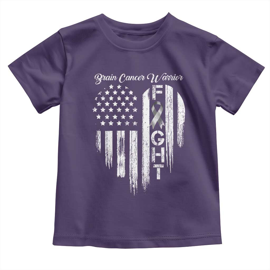 Brain Cancer Warrior Toddler T Shirt Fight Gray Ribbon American Flag Heart TS10 Purple Print Your Wear