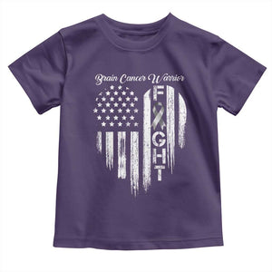 Brain Cancer Warrior Toddler T Shirt Fight Gray Ribbon American Flag Heart TS10 Purple Print Your Wear