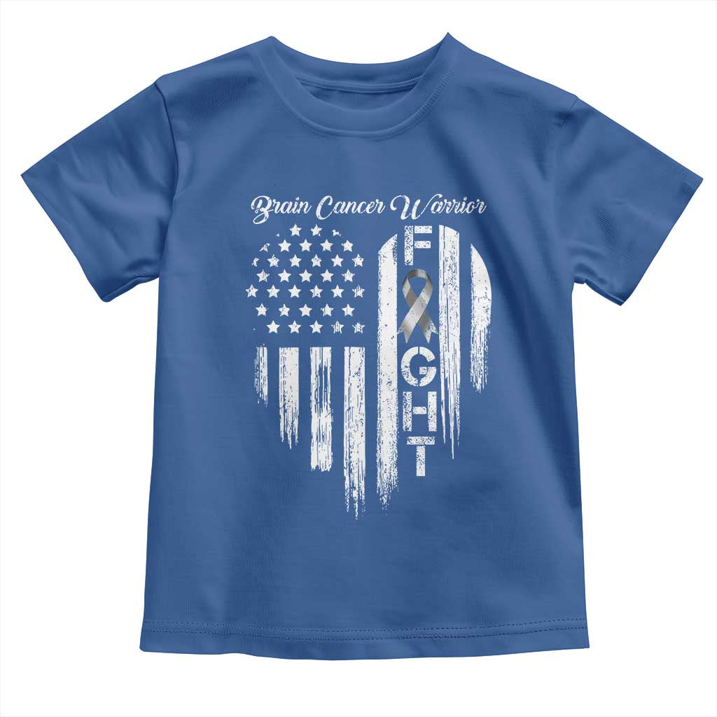 Brain Cancer Warrior Toddler T Shirt Fight Gray Ribbon American Flag Heart TS10 Royal Blue Print Your Wear