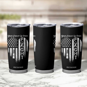 Brain Cancer Warrior Tumbler Cup Fight Gray Ribbon American Flag Heart TS10 Print Your Wear