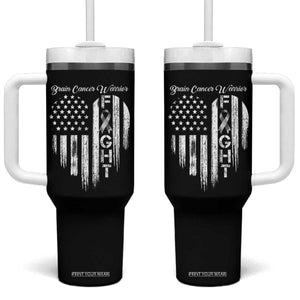 Brain Cancer Warrior Tumbler With Handle Fight Gray Ribbon American Flag Heart TS10 One Size: 40 oz Black Print Your Wear