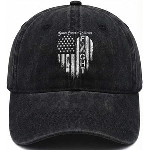 Brain Cancer Warrior Washed Cotton Baseball Cap Fight Gray Ribbon American Flag Heart TS10 Washed Cap Universal Fit Black Print Your Wear
