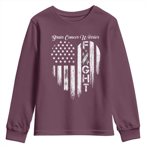 Brain Cancer Warrior Youth Sweatshirt Fight Gray Ribbon American Flag Heart TS10 Maroon Print Your Wear