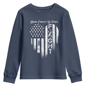 Brain Cancer Warrior Youth Sweatshirt Fight Gray Ribbon American Flag Heart TS10 Navy Print Your Wear