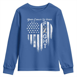 Brain Cancer Warrior Youth Sweatshirt Fight Gray Ribbon American Flag Heart TS10 Royal Blue Print Your Wear