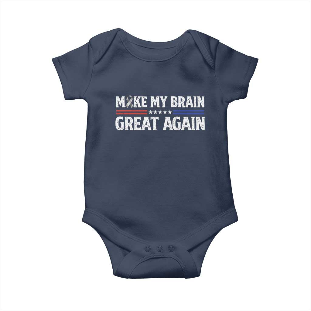 Funny Brain Surgery Recovery Baby Onesie Make My Brain Great Again Gray Ribbon TS10 Navy Print Your Wear