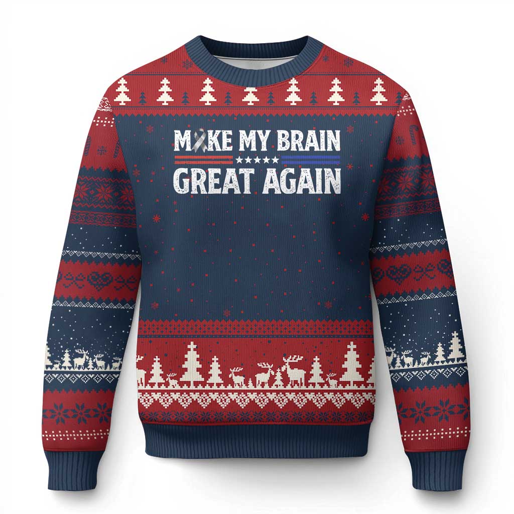 Funny Brain Surgery Recovery Ugly Christmas Sweater Make My Brain Great Again Gray Ribbon TS10 Navy Red Print Your Wear