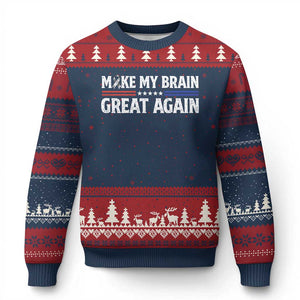 Funny Brain Surgery Recovery Ugly Christmas Sweater Make My Brain Great Again Gray Ribbon TS10 Navy Red Print Your Wear