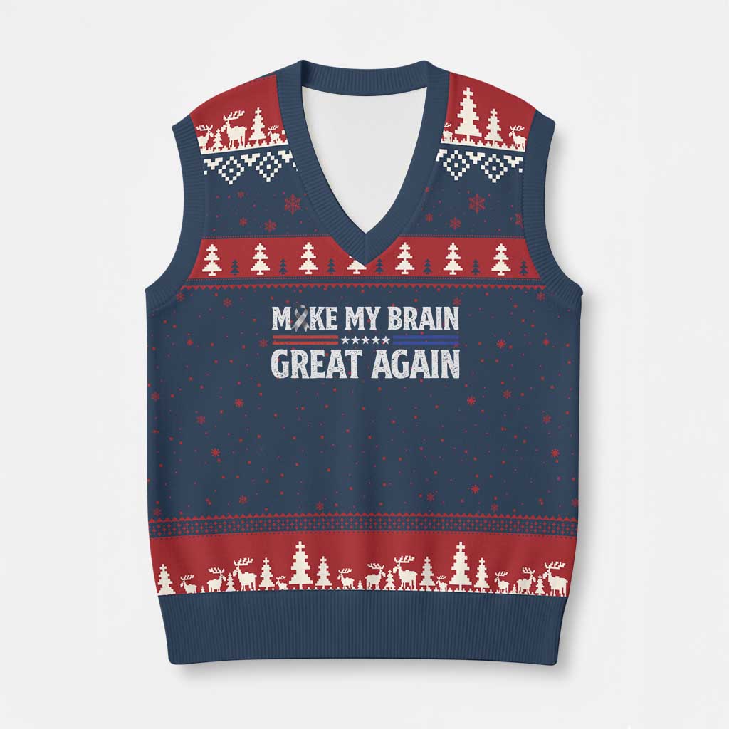 Funny Brain Surgery Recovery V-Neck Knit Sweater Vest Make My Brain Great Again Gray Ribbon TS10 Navy Red Print Your Wear