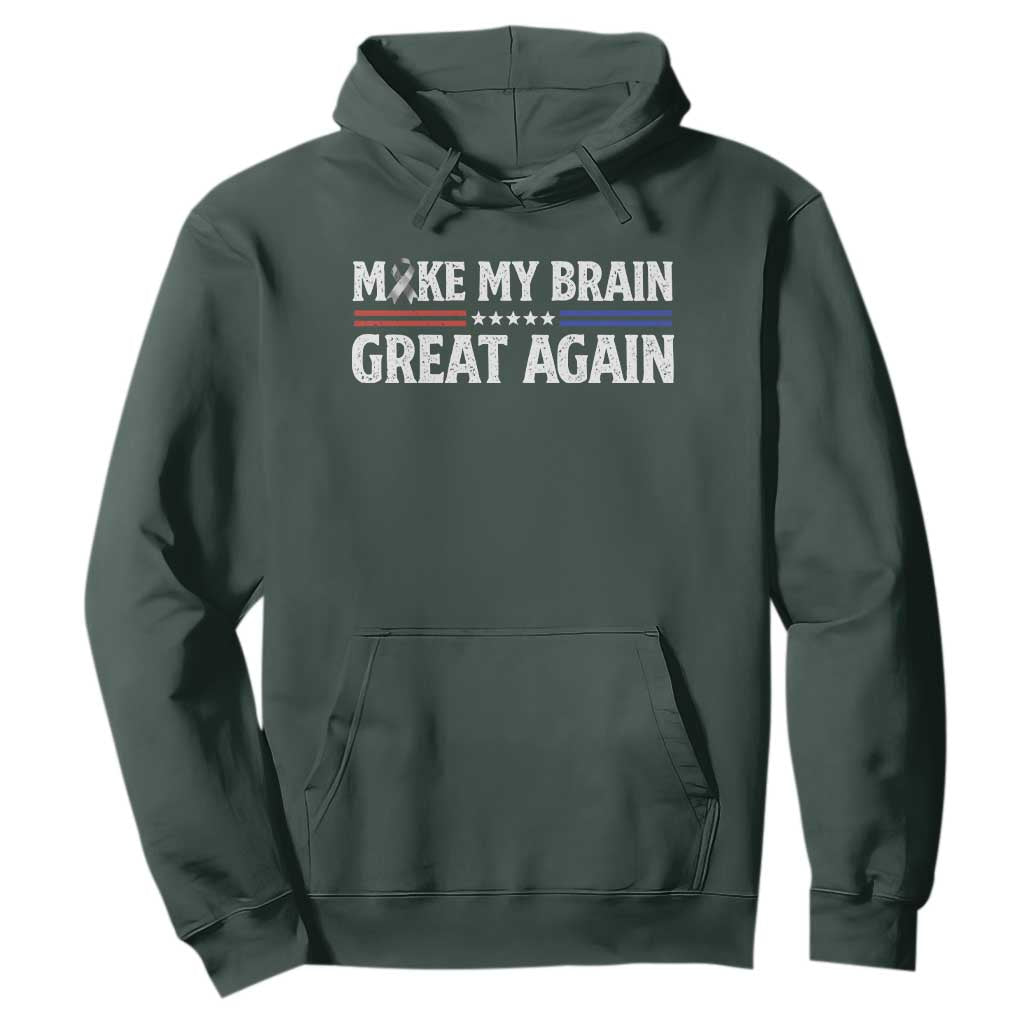Funny Brain Surgery Recovery Hoodie Make My Brain Great Again Gray Ribbon TS10 Dark Forest Green Print Your Wear