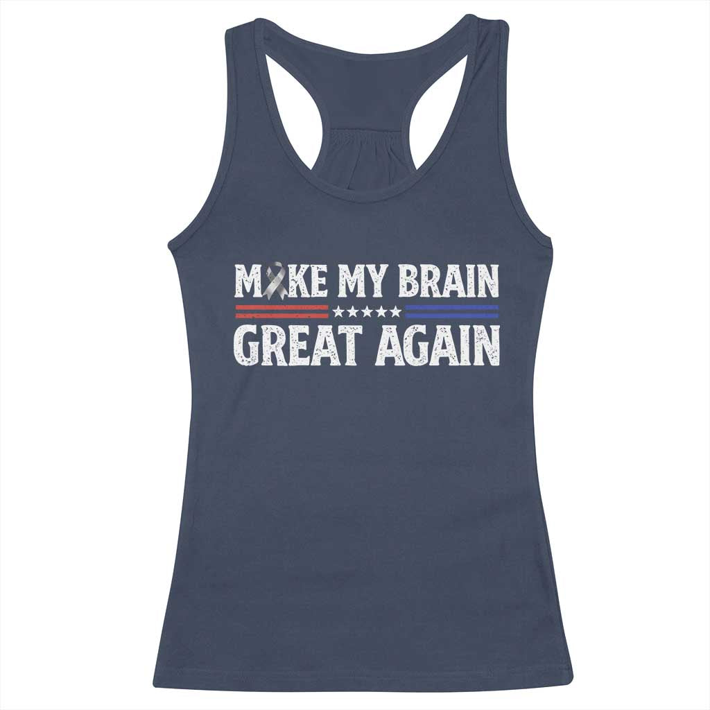 Funny Brain Surgery Recovery Racerback Tank Top Make My Brain Great Again Gray Ribbon TS10 Navy Print Your Wear