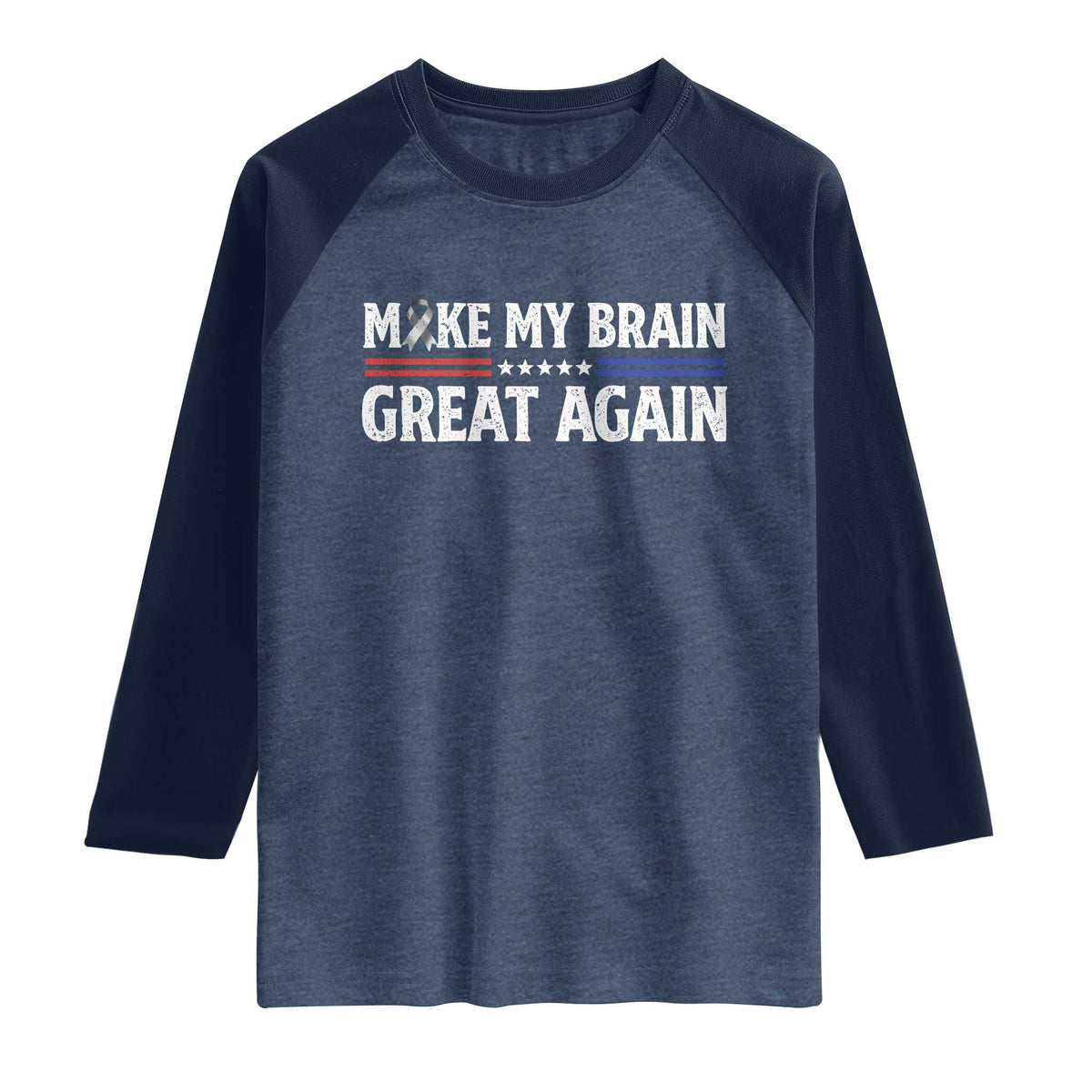 Funny Brain Surgery Recovery Raglan Shirt Make My Brain Great Again Gray Ribbon TS10 Heather Denim Navy Print Your Wear