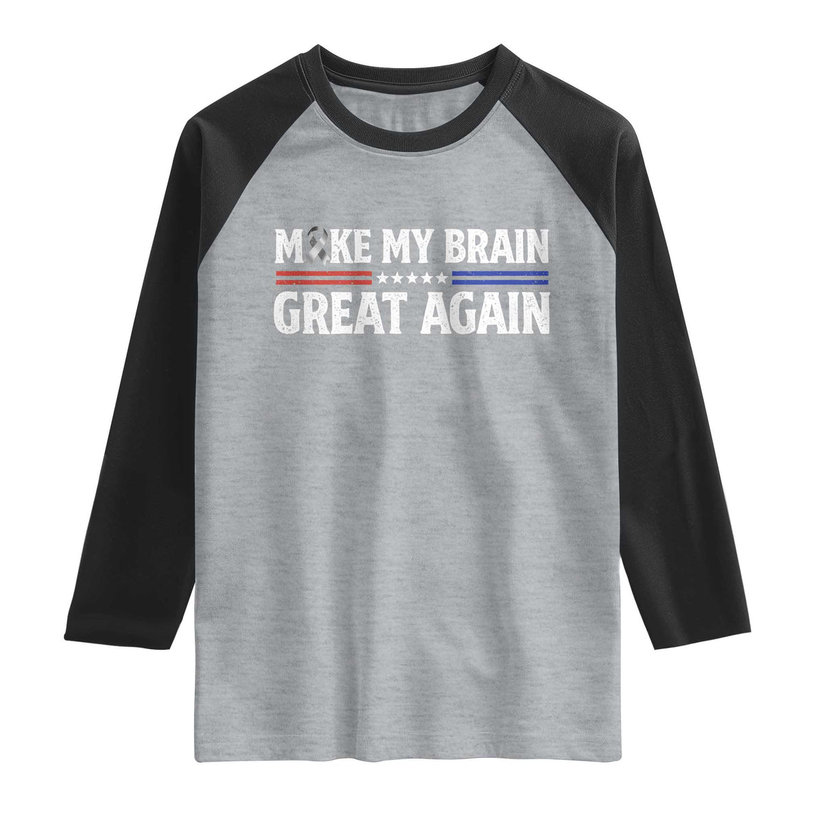 Funny Brain Surgery Recovery Raglan Shirt Make My Brain Great Again Gray Ribbon TS10 Heather Gray Black Print Your Wear